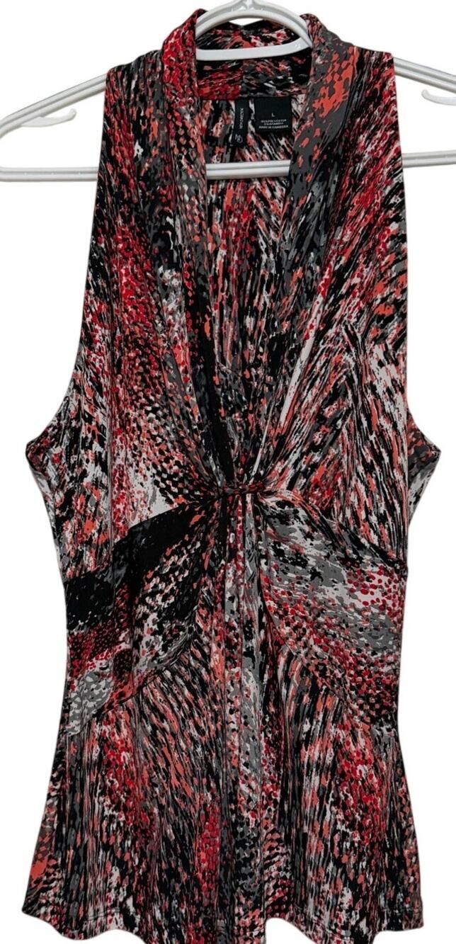 New Directions Women's Red Coral Black Sleeveless Gathered Halter Blouse Size L